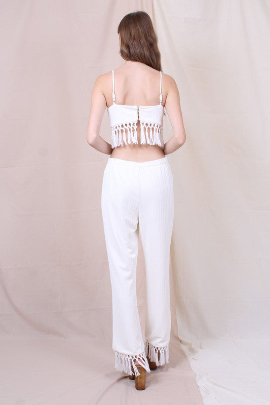 Alison Tassel Fringe Cutout Jumpsuit - Off White