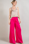 Sybil Satin Cowl Neck Top And Wide Leg Pants Set - Pink