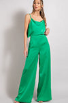 Sybil Satin Cowl Neck Top And Wide Leg Pants Set - Green