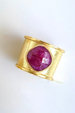Bria Adjustable Stone Cuff Ring - Red Ruby