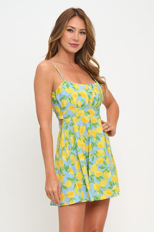 Dorian Lemon Print Tie Back Mini Dress