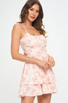 Xenia Floral Tie Back Layered Mini Dress - Pink Floral