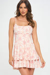 Xenia Floral Tie Back Layered Mini Dress - Pink Floral