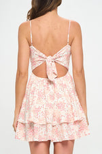 Xenia Floral Tie Back Layered Mini Dress - Pink Floral