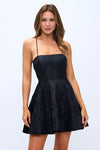 Carrie Embroidered Floral Lace Up Mini Dress - Black