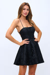 Carrie Embroidered Floral Lace Up Mini Dress - Black
