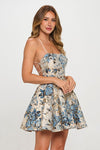 Bonnie Metallic Floral Lace Up Skater Mini Dress