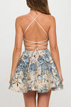 Bonnie Metallic Floral Lace Up Skater Mini Dress