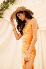 Laurel Cowl Neck Satin Midi dress - Apricot