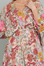 Paisleigh Floral Kimono Sleeve Tie Back Romper - Pink/Blush