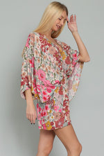 Paisleigh Floral Kimono Sleeve Tie Back Romper - Pink/Blush