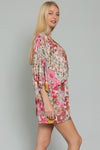 Paisleigh Floral Kimono Sleeve Tie Back Romper - Pink/Blush