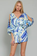 Milina Satin Kimono Sleeve Romper - Blue