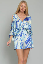 Milina Satin Kimono Sleeve Romper - Blue