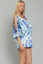 Milina Satin Kimono Sleeve Romper - Blue