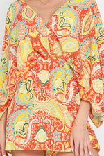 Paisleigh Kimono Sleeve  Romper - Tangerine