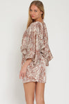 Paisleigh Tropical Kimono Sleeve Tie Back Romper - Brown/Tropical