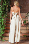 Breezy Strapless Linen Cargo Tie Back Jumpsuit