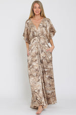 Adonica Animal Print Front Tie Kimono Jumpsuit - Brown/Cream