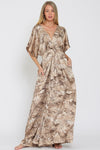 Adonica Animal Print Front Tie Kimono Jumpsuit - Brown/Cream