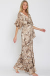 Adonica Animal Print Front Tie Kimono Jumpsuit - Brown/Cream