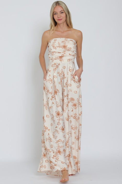 Alice Strapless Floral Tie Back Jumpsuit