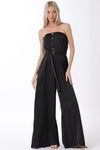 Delia Satin Strapless Belted Jumpsuit