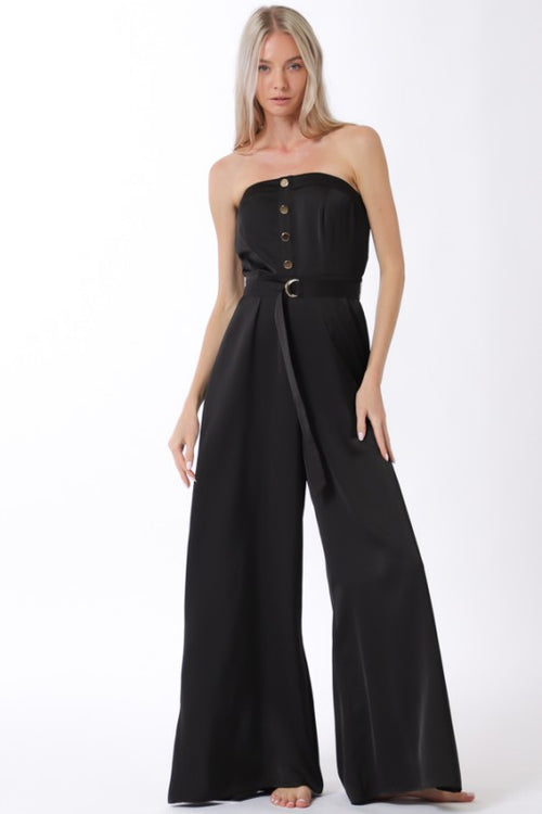 Delia Satin Strapless Belted Jumpsuit