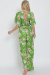 Adonica Floral Print Front Tie Kimono Jumpsuit - Green Floral