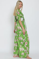 Adonica Floral Print Front Tie Kimono Jumpsuit - Green Floral
