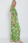 Adonica Floral Print Front Tie Kimono Jumpsuit - Green Floral