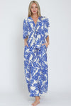 Adonica Leaf Print Front Tie Kimono Jumpsuit - Off White/Blue