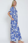 Adonica Leaf Print Front Tie Kimono Jumpsuit - Off White/Blue