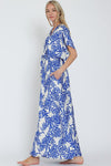 Adonica Leaf Print Front Tie Kimono Jumpsuit - Off White/Blue