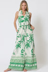 Ramona Palm Printed Waist Tie Sleeveless Jumpsuit