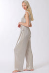 Paola Sleeveless Pleated Shimmery Buckle Waist Jumpsuit