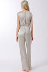 Paola Sleeveless Pleated Shimmery Buckle Waist Jumpsuit