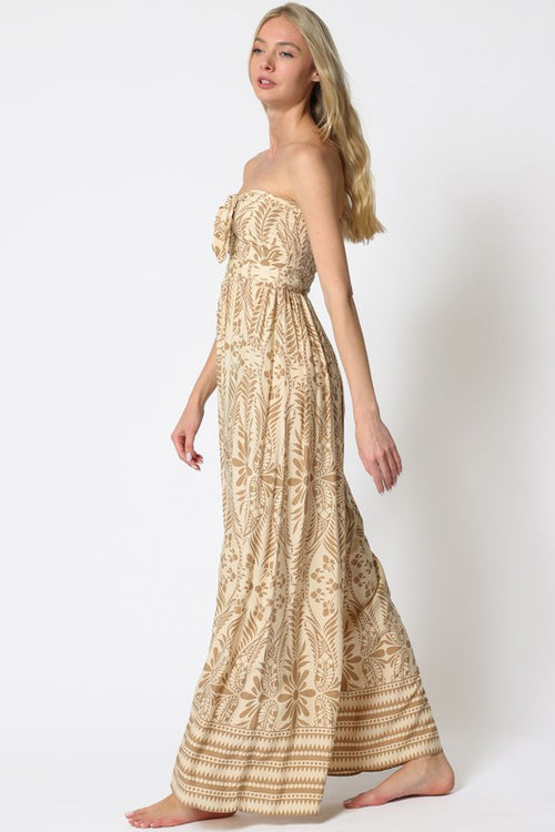 Maybel Strapless Tie Front Smocked Back Jumpsuit