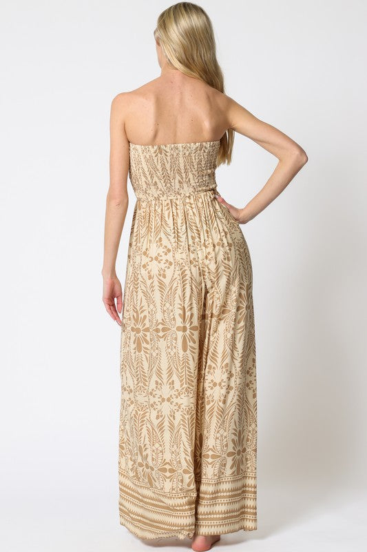 Maybel Strapless Tie Front Smocked Back Jumpsuit