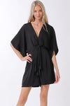 Gina Kimono Sleeve Tie Front Romper - Black