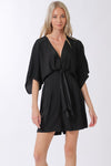 Gina Kimono Sleeve Tie Front Romper - Black