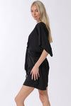 Gina Kimono Sleeve Tie Front Romper - Black