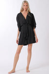 Gina Kimono Sleeve Tie Front Romper - Black