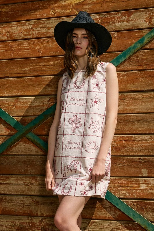 Magnolia Western Print Shift Mini Dress