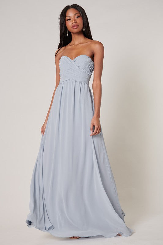 Odell Chiffon Ruched Maxi Gown - Baby Blue Girls Will Be Girls Odell Chiffon Ruched Maxi Gown - Baby Blue Girls Will Be Girls