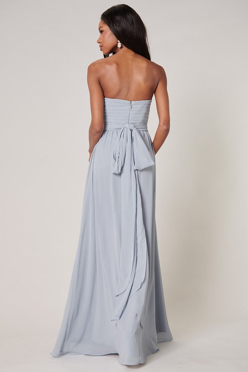 Odell Chiffon Ruched Maxi Gown - Baby Blue