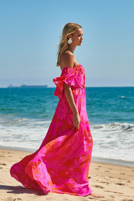 Emmalina Floral Off Shoulder Ruffle Maxi Dress