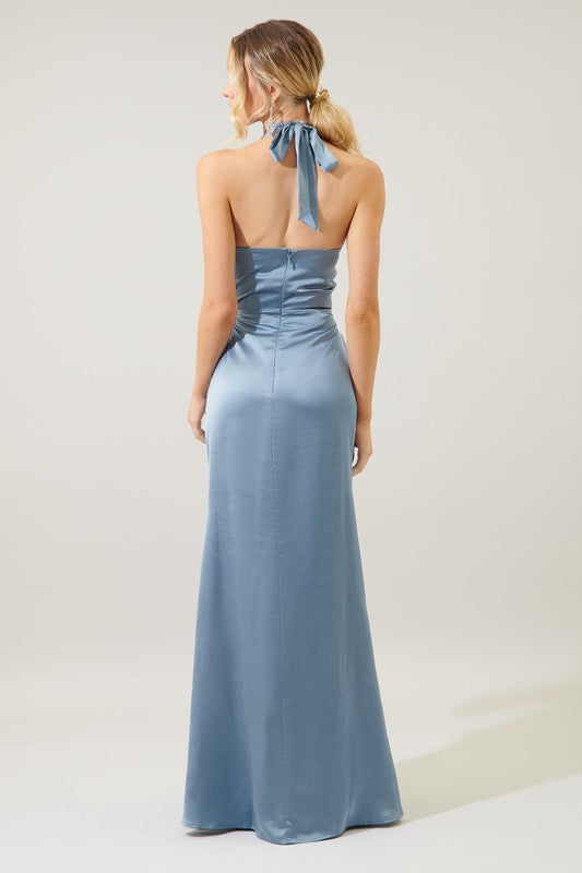 Alfina Satin Halter Maxi Dress - Powder Blue Girls Will Be Girls Alfina Satin Halter Maxi Dress - Powder Blue Girls Will Be Girls