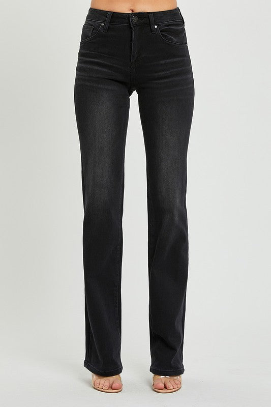 Mirah Mid Rise Slim Straight Jeans - Black