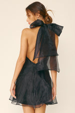 Catherine Halter Bow Detail Mini Dress - Black